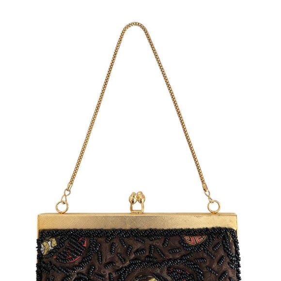 Mister Ernest Vintage Y2K Beaded Embroidered Gold Chain Handbag Purse - Picture 6 of 13